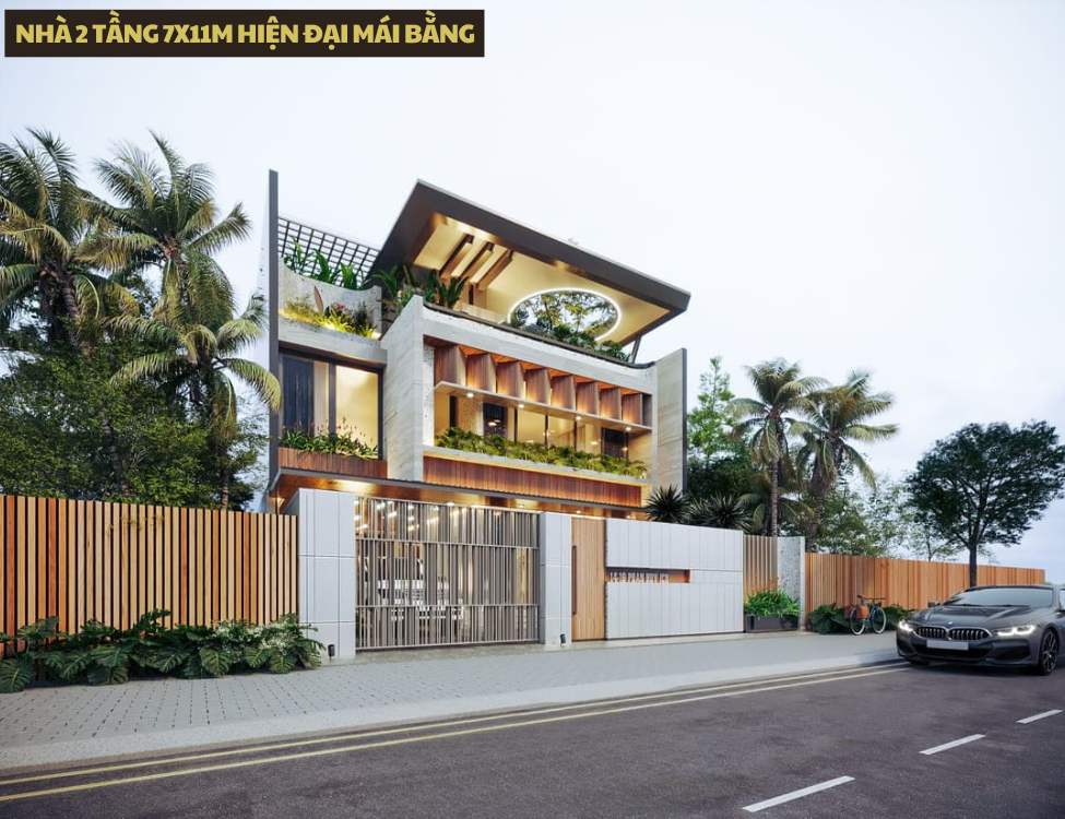Nhà 2 tầng 7x11m hiện đại mái bằng