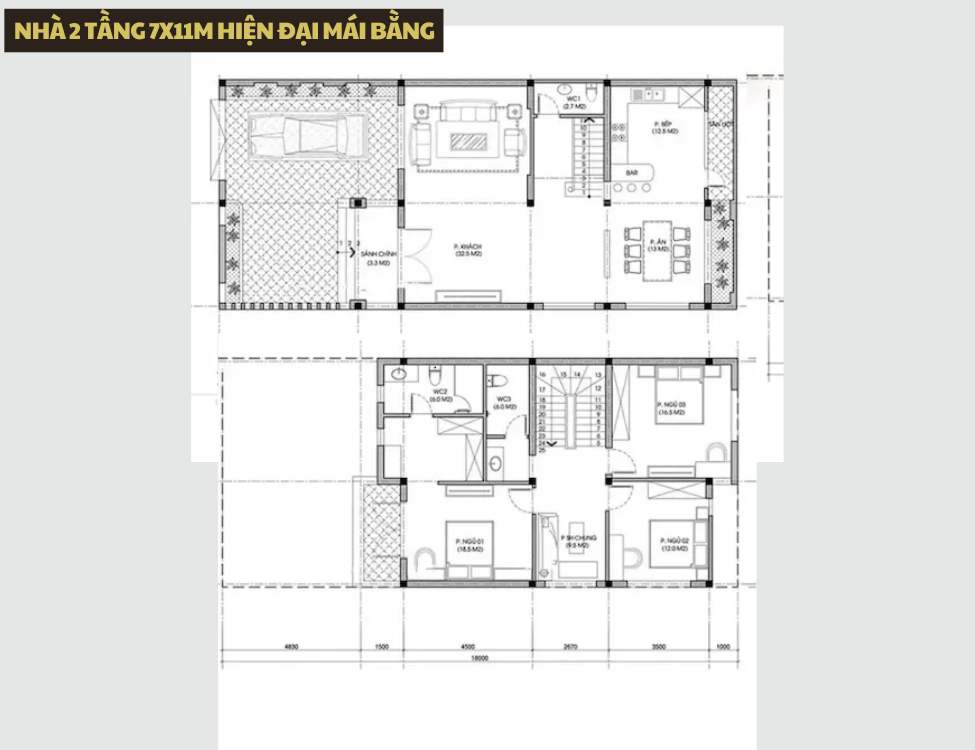 Nhà 2 tầng 7x11m hiện đại mái bằng