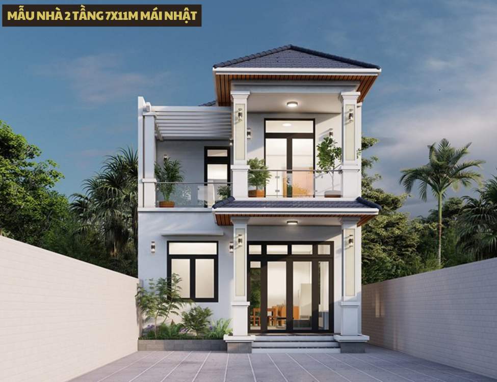 Mẫu Nhà 2 Tầng 7x11m Mái Nhật