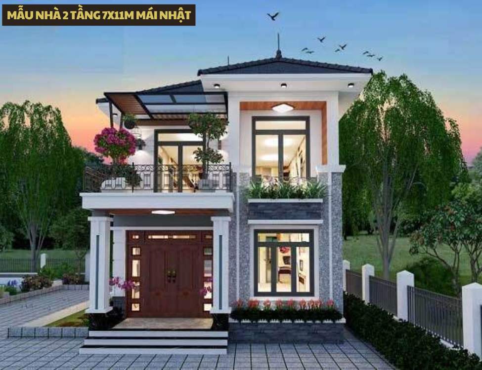 Mẫu Nhà 2 Tầng 7x11m Mái Nhật