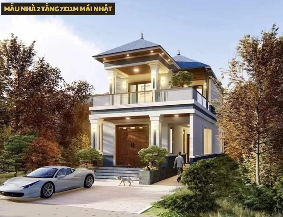 Mẫu Nhà 2 Tầng 7x11m Mái Nhật