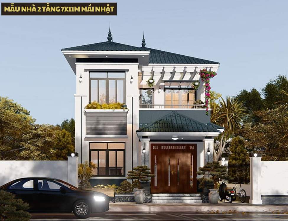 Mẫu Nhà 2 Tầng 7x11m Mái Nhật