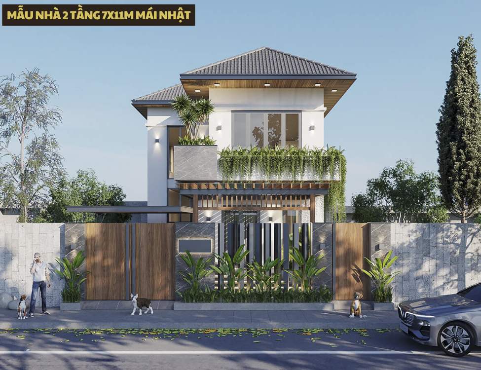 Mẫu Nhà 2 Tầng 7x11m Mái Nhật