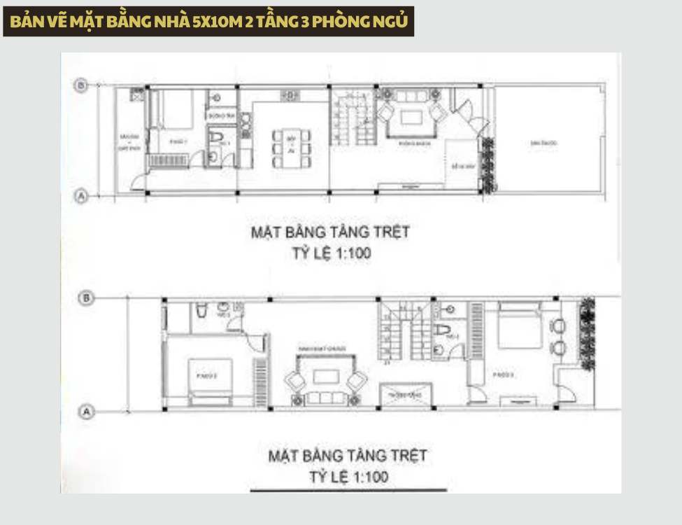 Bản vẽ mặt bằng nhà 5x10m 2 tầng 3 phòng