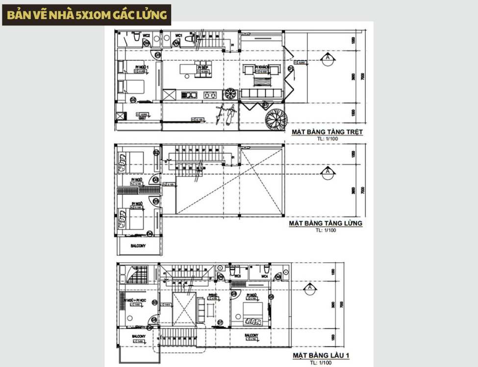 Bản vẽ nhà 5x10m gác lửng