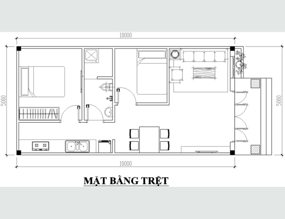 Bản vẽ mặt bằng nhà cấp 4 5x10m