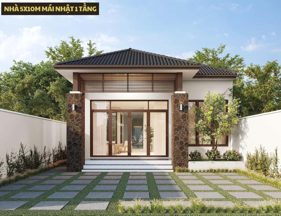 Nhà 5x10m mái nhật 1 tầng