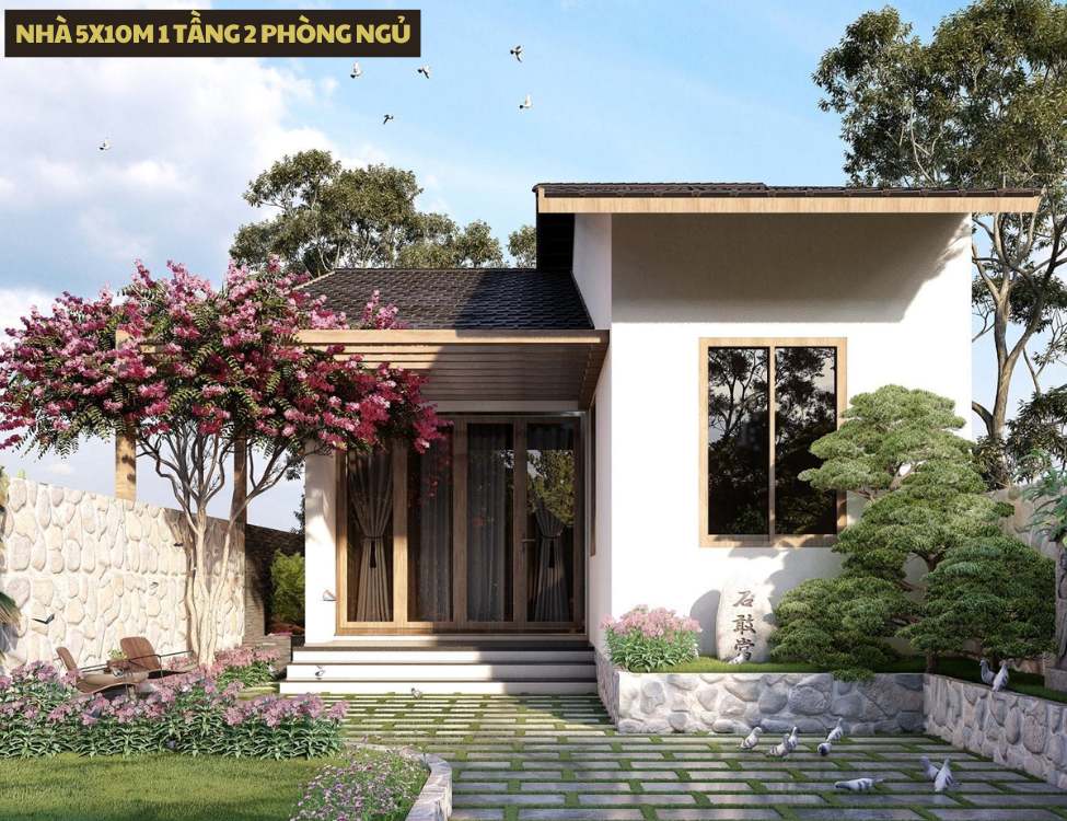 Thiết kế nhà 5x10m 1 tầng 2 phòng ngủ