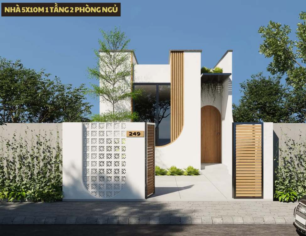 Thiết kế nhà 5x10m 1 tầng 2 phòng ngủ