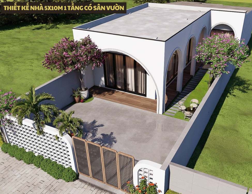 Thiết kế nhà 5x10m 1 tầng có sân vườn