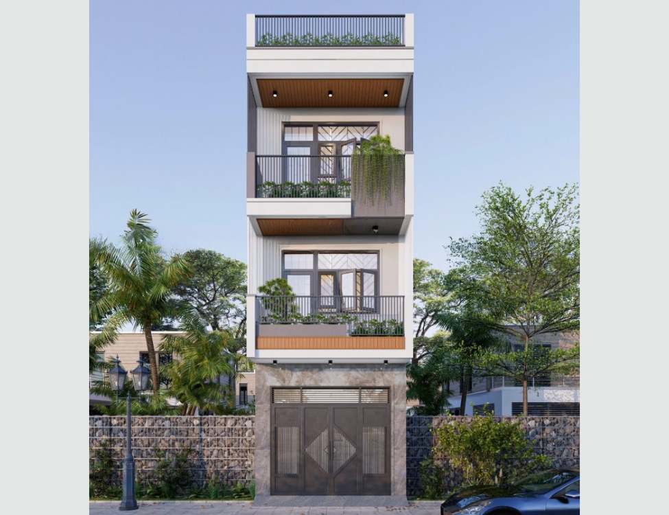 thiết kế nhà 3 tầng 5×10 mái bằng hiện đại
