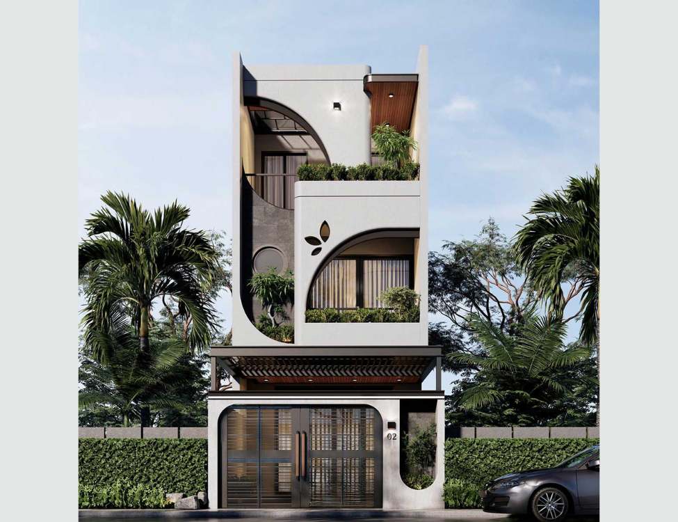 Mẫu nhà ống 3 tầng 5×10 mái bằng hiện đại