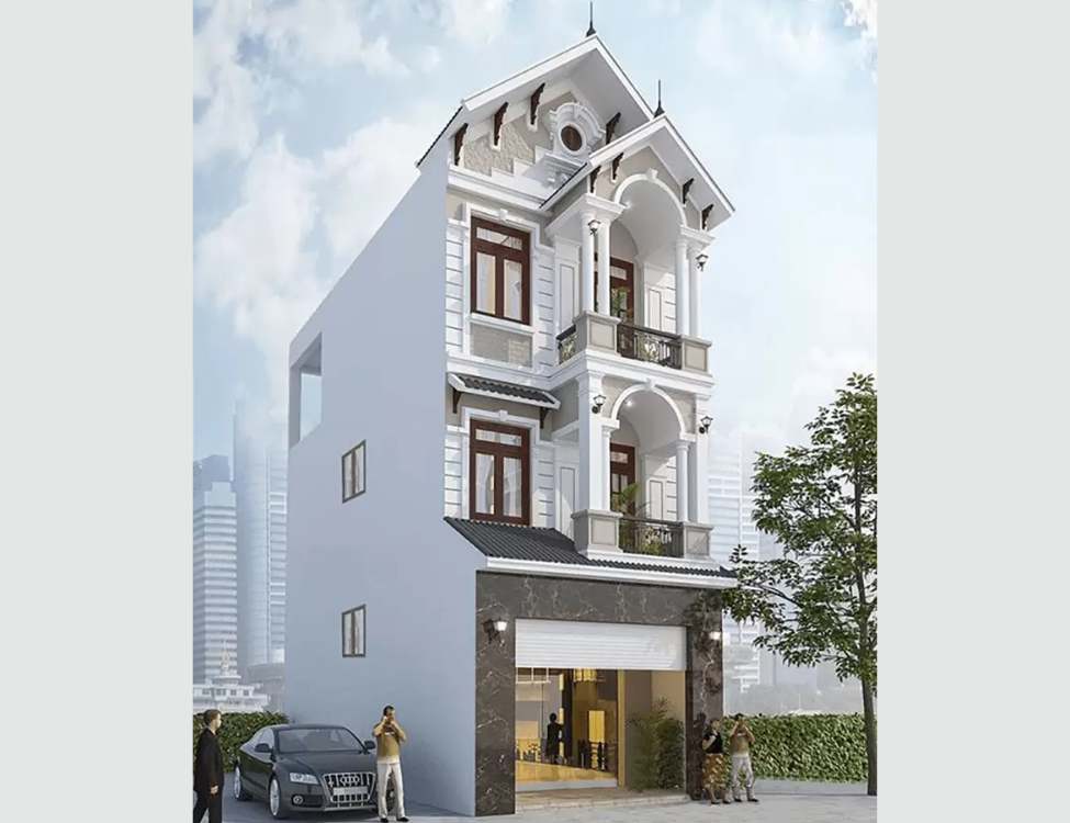 Mẫu nhà 5x10m 3 tầng mái Thái có gara