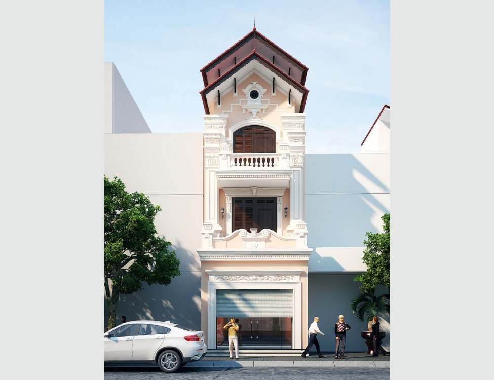 Mẫu nhà 5x10m 3 tầng mái Thái có gara ô tô