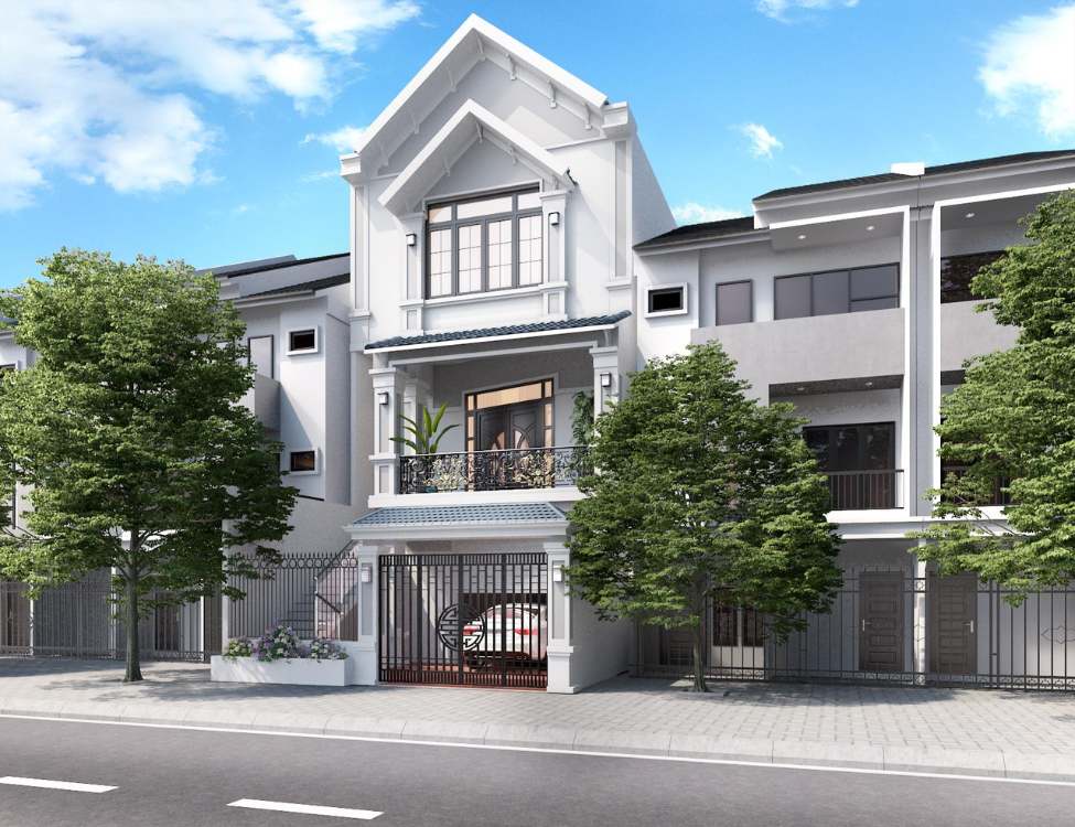 Mẫu nhà 5x10m 3 tầng mái Thái có gara xe hơi