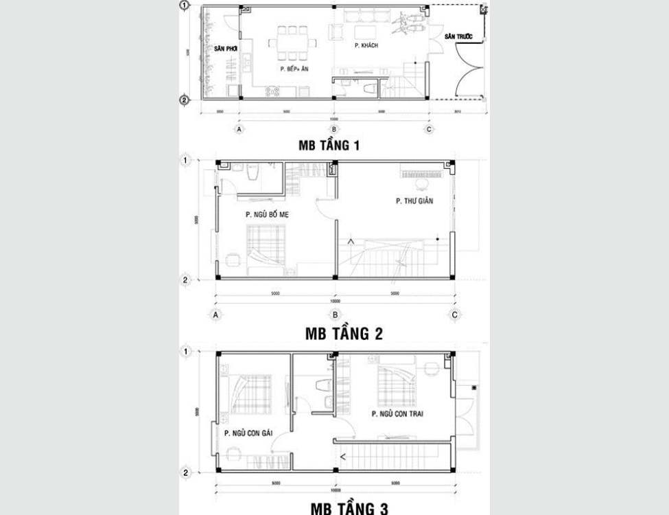 Bố trí công năng – mặt bằng cho nhà 5x10m 3 tầng