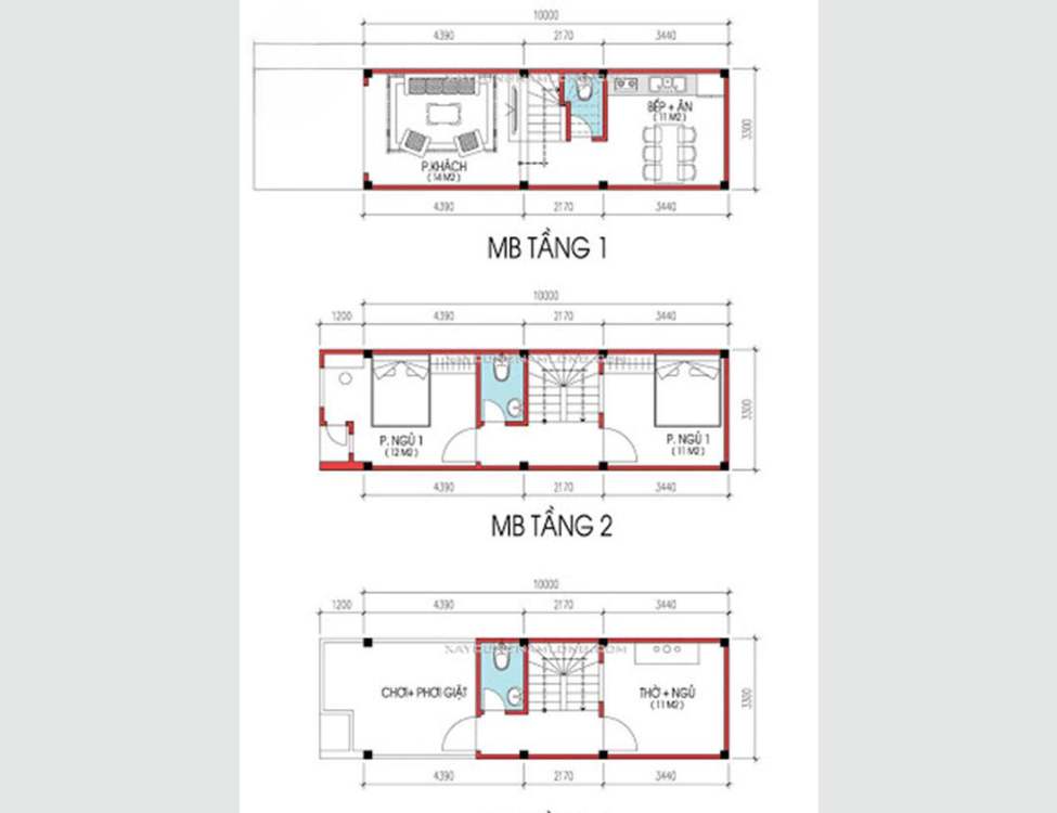 Bố trí công năng – mặt bằng cho nhà 5x10m 3 tầng