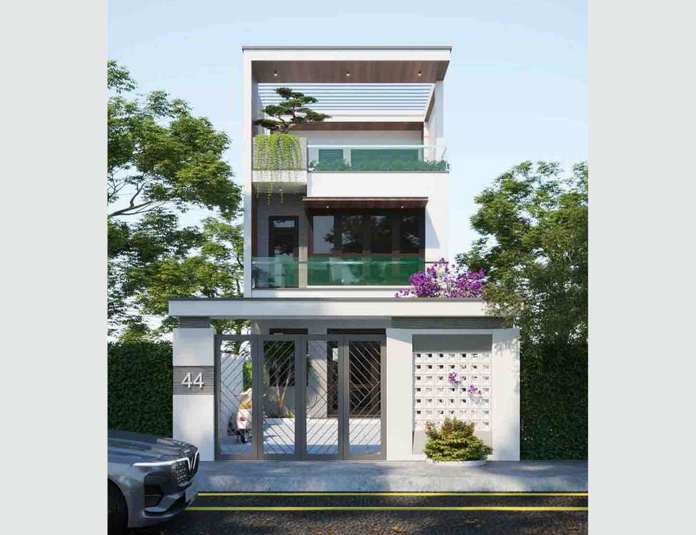 Mẫu nhà 3 tầng 5×10 mái bằng hiện đại
