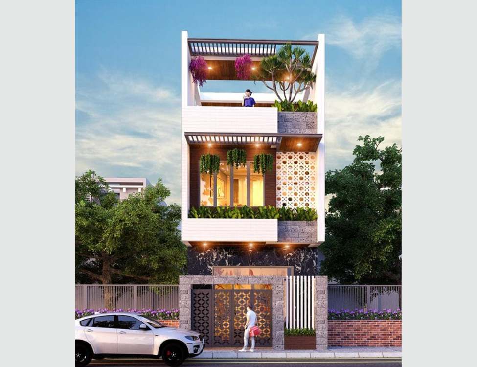 Mẫu nhà ống 3 tầng 5×10 mái bằng hiện đại
