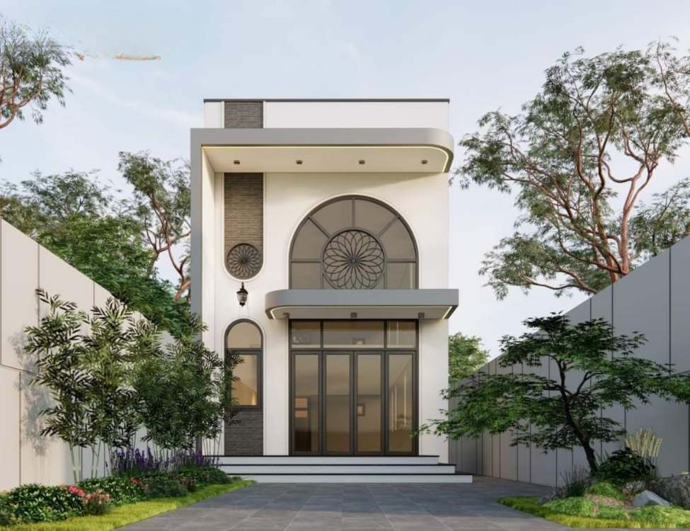 Mẫu mái bằng + gác lửng hiện đại