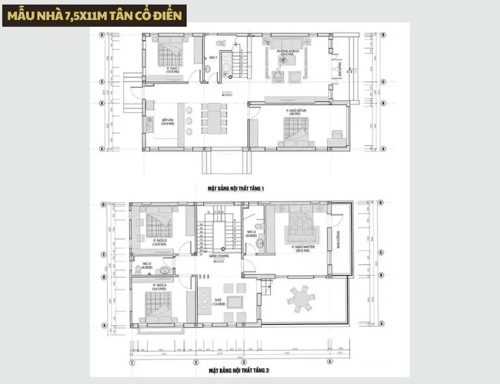 Mẫu nhà 7,5x11m tân cổ điển