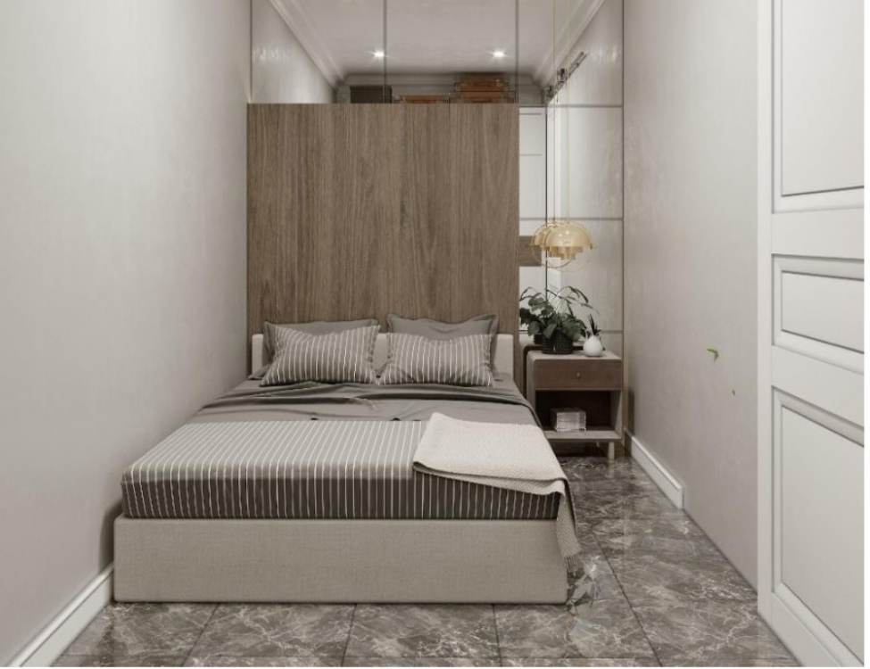 Phòng ngủ đơn giản, thoáng sáng cho nhà 5x10m