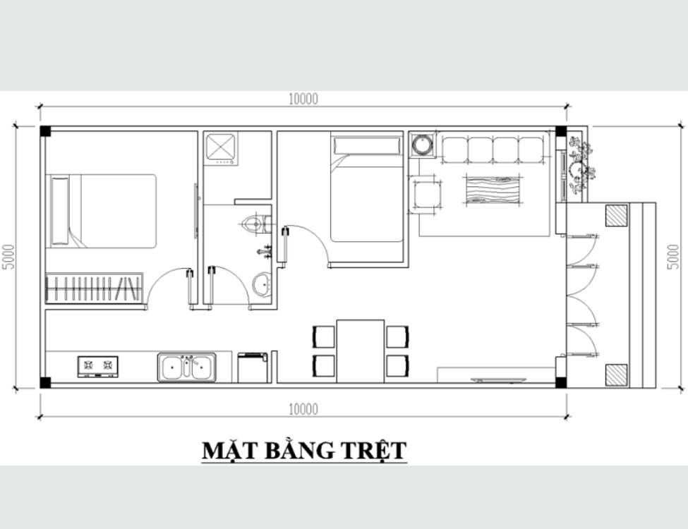 Bố trí mặt bằng tối ưu cho nhà cấp 4 ngang 5m dài 10m