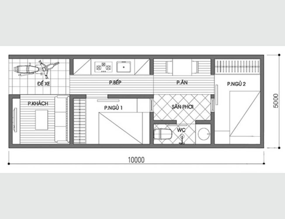 Bố trí mặt bằng tối ưu cho nhà cấp 4 ngang 5m dài 10m