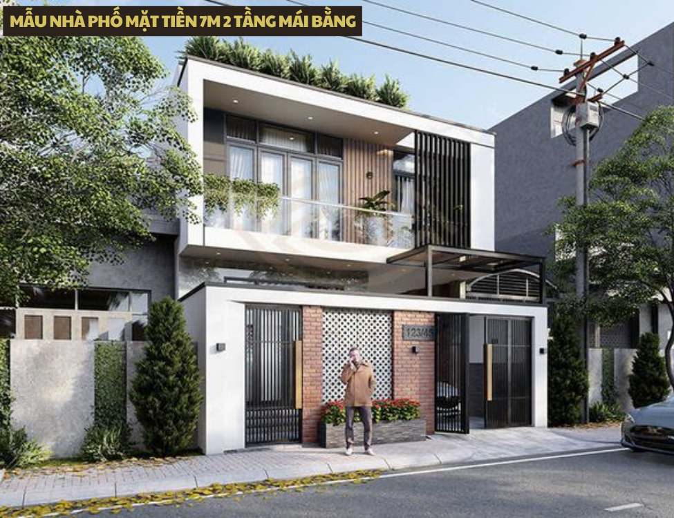 Mẫu nhà phố mặt tiền 7m 2 tầng mái bằng