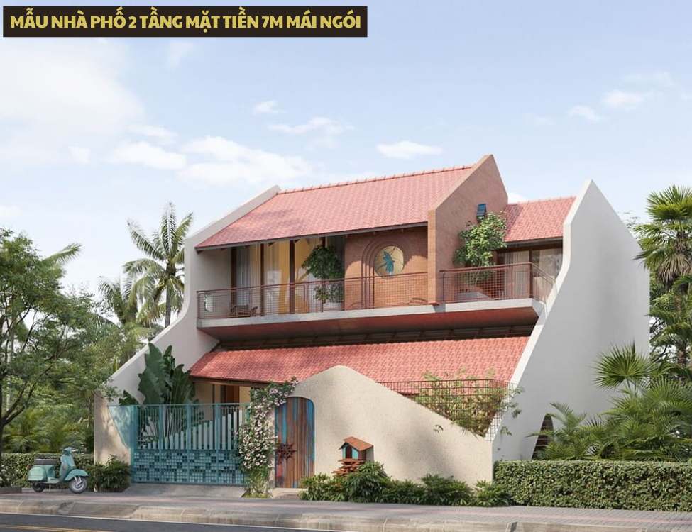 Mẫu nhà phố 2 tầng mặt tiền 7m mái Ngói