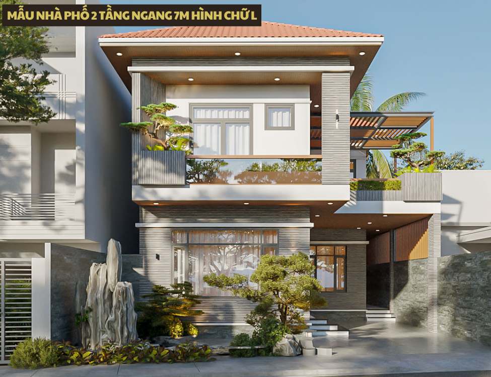 Mẫu nhà phố 2 tầng ngang 7m hình chữ L