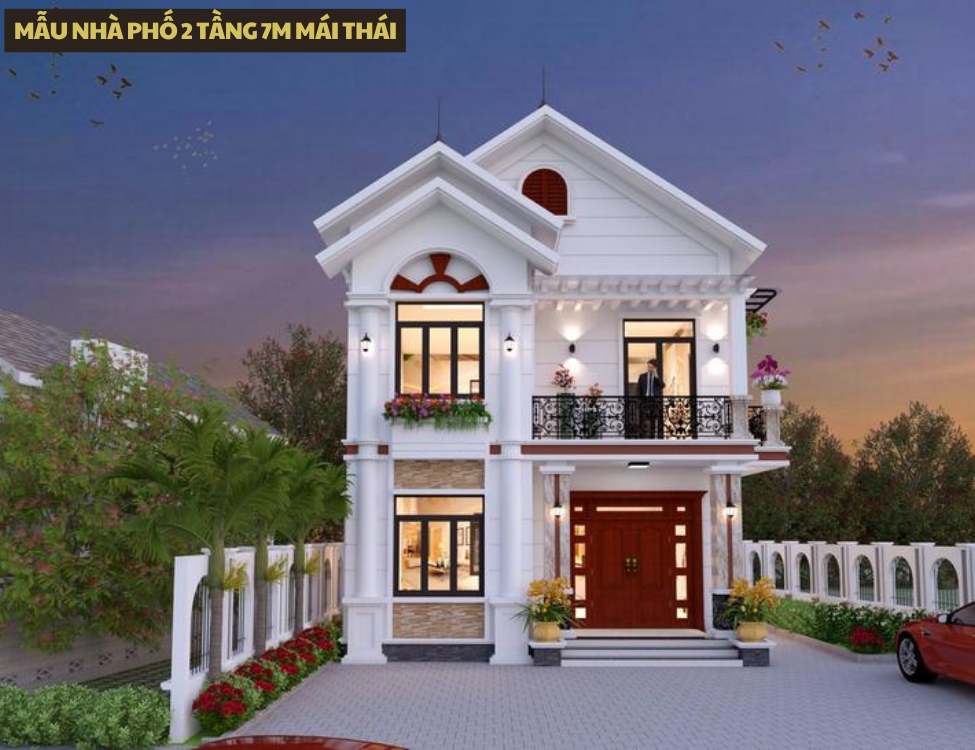 Mẫu nhà phố 2 tầng 7m mái thái
