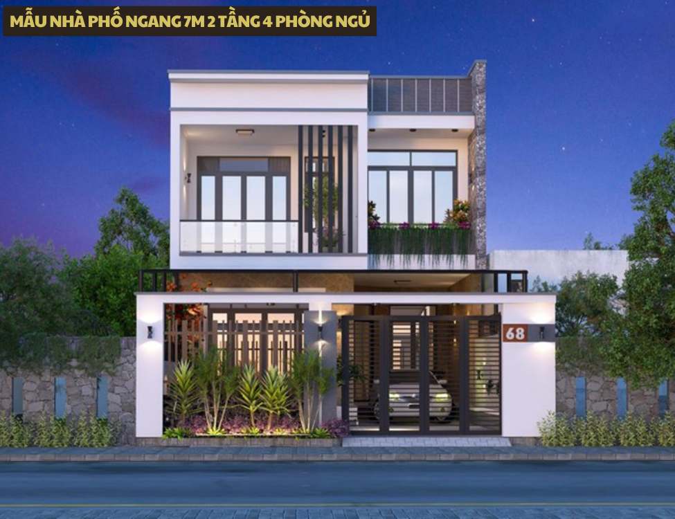 Mẫu nhà phố ngang 7m 2 tầng 4 phòng ngủ