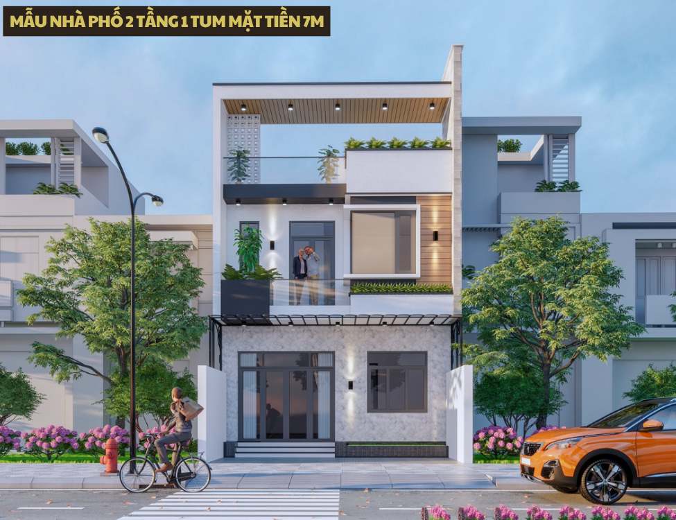 Mẫu nhà phố 2 tầng 1 tum mặt tiền 7m