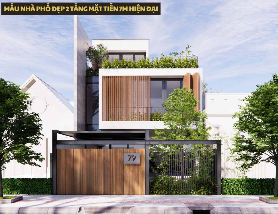 Mẫu nhà phố đẹp 2 tầng mặt tiền 7m hiện đại
