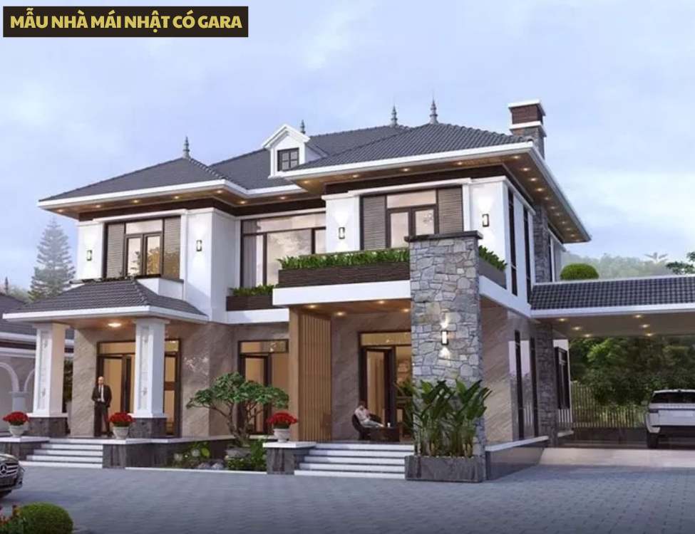 Mẫu nhà mái Nhật có gara – hiện đại, sang trọng