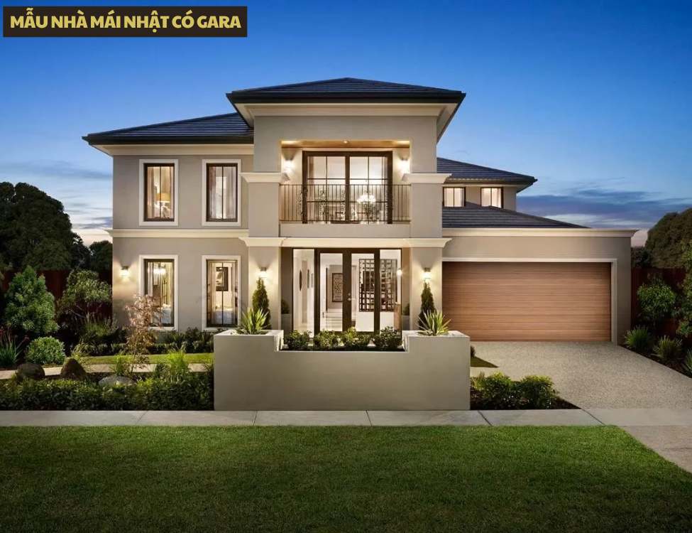 Mẫu nhà mái Nhật có gara – hiện đại, sang trọng