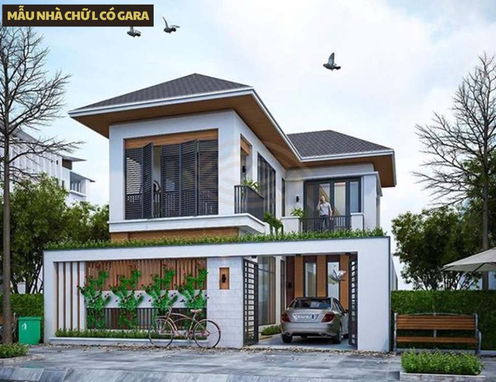 Mẫu nhà chữ L có gara – phù hợp đất hẹp