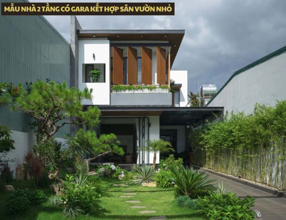 Mẫu nhà 2 tầng có gara kết hợp sân vườn nhỏ