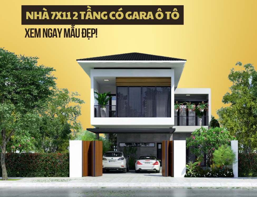 Thiết kế nhà 2 tầng 7x11m có gara