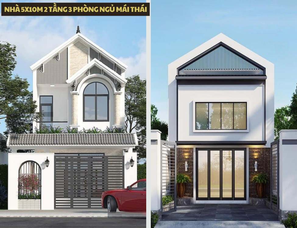 Mẫu thiết kế nhà 5x10m 2 tầng 3 phòng ngủ mái Thái