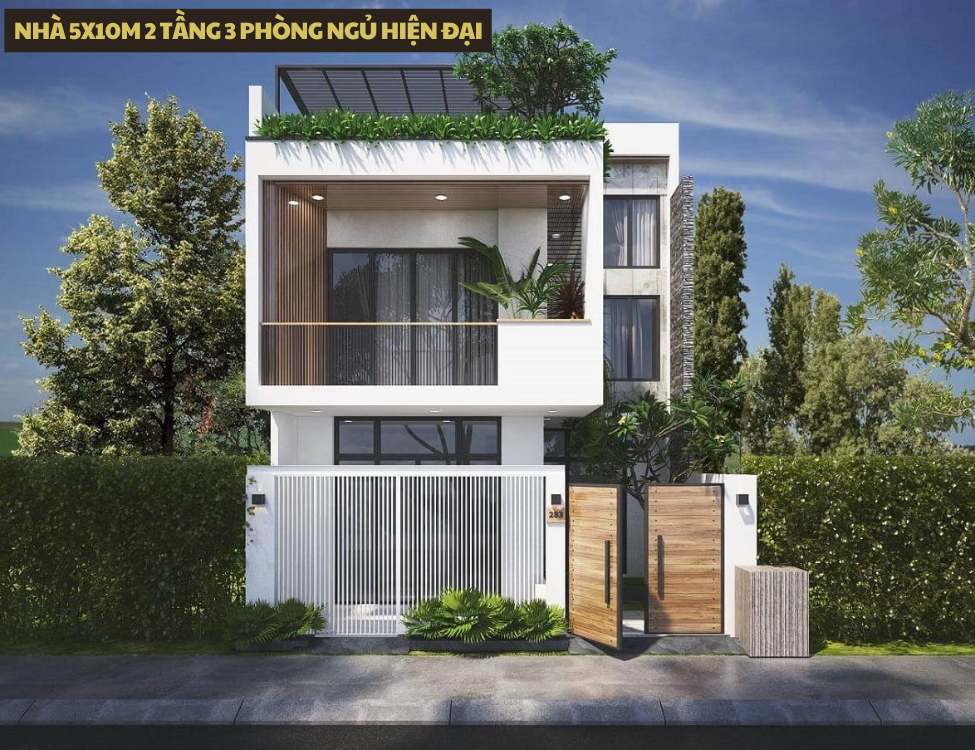 Mẫu thiết kế nhà 5x10m 2 tầng 3 phòng ngủ phong cách hiện đại