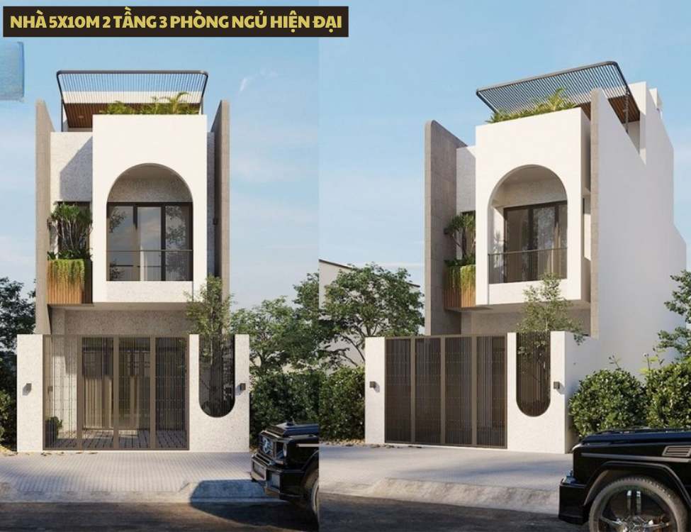 Mẫu thiết kế nhà 5x10m 2 tầng 3 phòng ngủ phong cách hiện đại