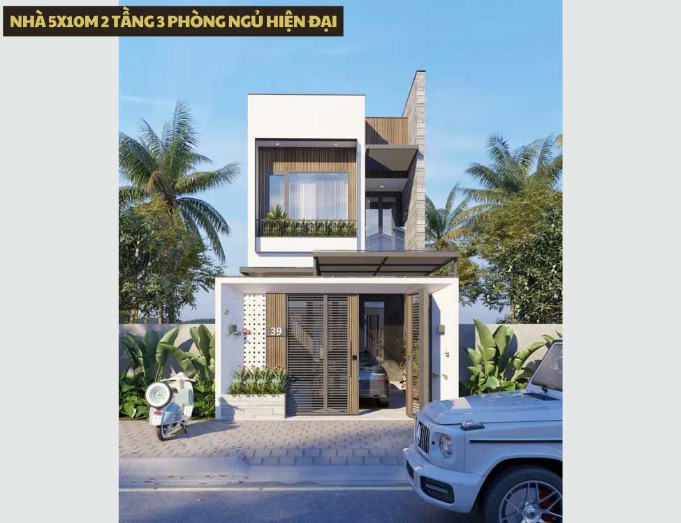 Mẫu thiết kế nhà 5x10m 2 tầng 3 phòng ngủ phong cách hiện đại