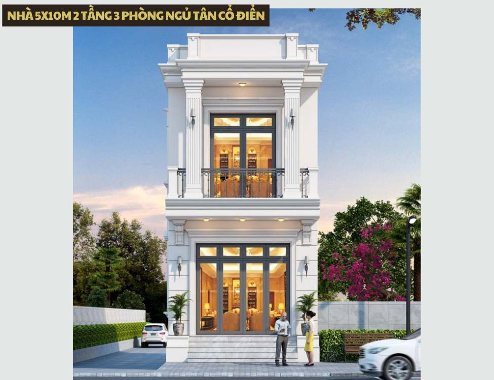 Mẫu thiết kế nhà 5x10m 2 tầng 3 phòng ngủ phong cách tân cổ điển