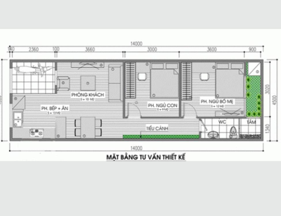 Thiết kế mặt bằng và bản vẽ cơ bản cho nhà cấp 4 5x10 có 2 phòng ngủ