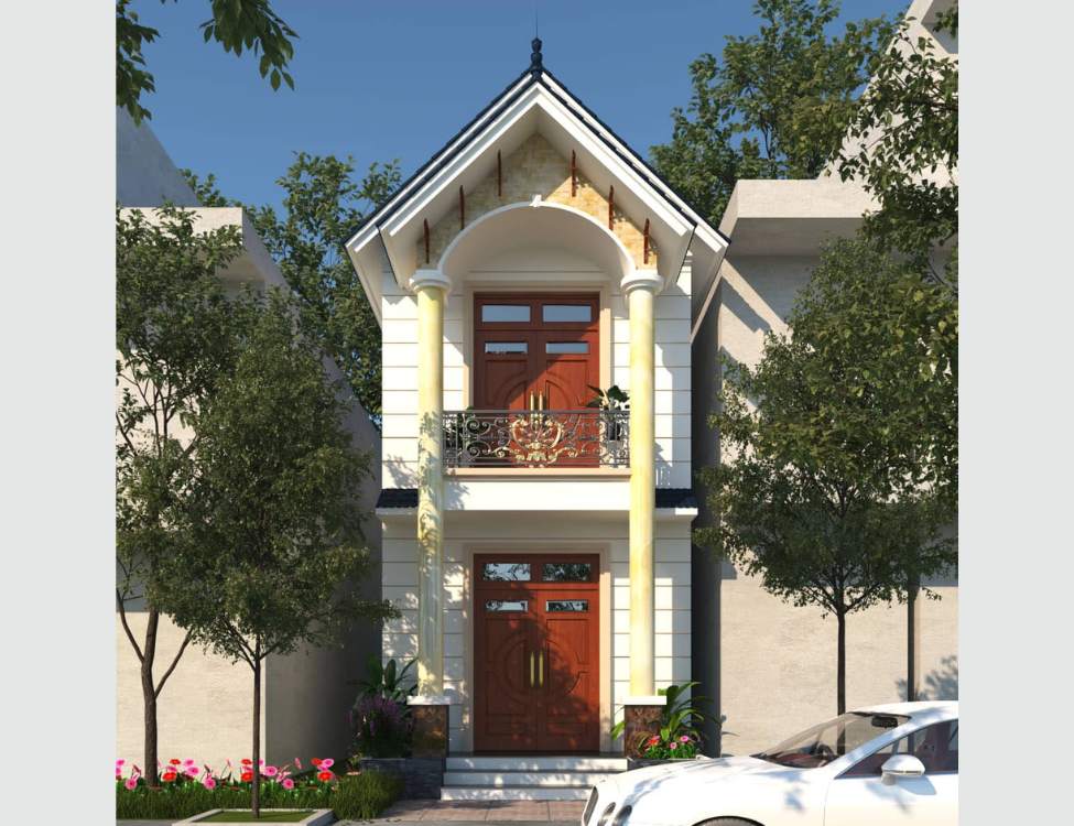 Mẫu nhà ống 2 tầng 4x10m có 3 phòng ngủ mái Thái