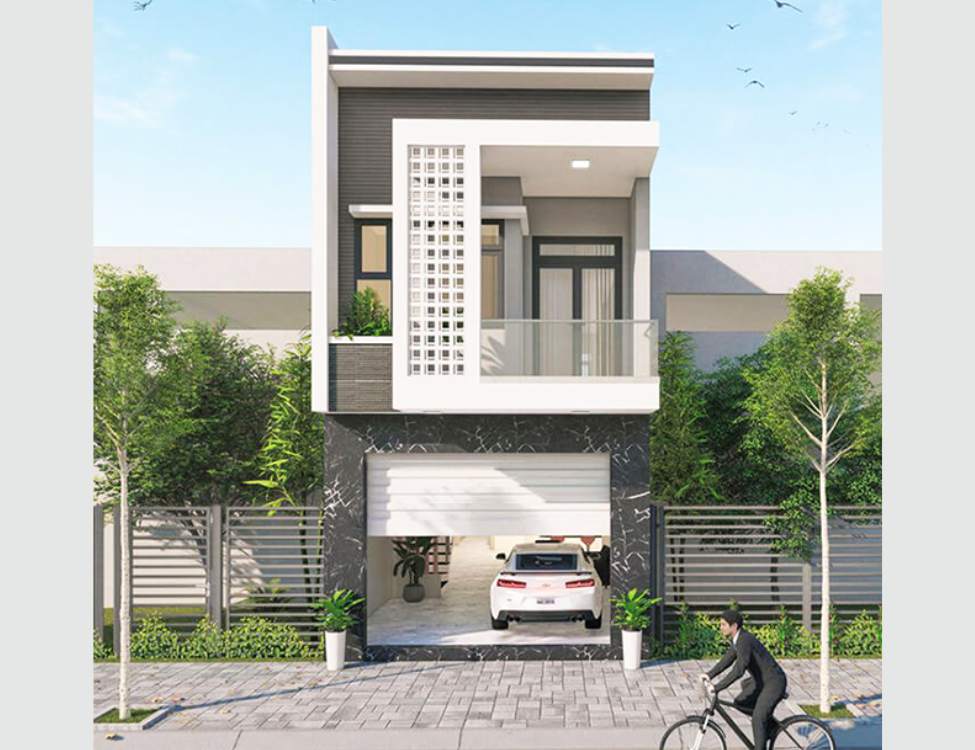 Mẫu nhà ống 2 tầng 4x10m có 3 phòng ngủ có gara xe hơi