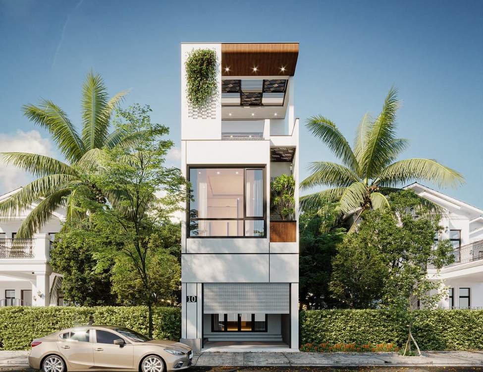 Mẫu nhà ống 2 tầng 4x10m có 3 phòng ngủ có tầng lửng