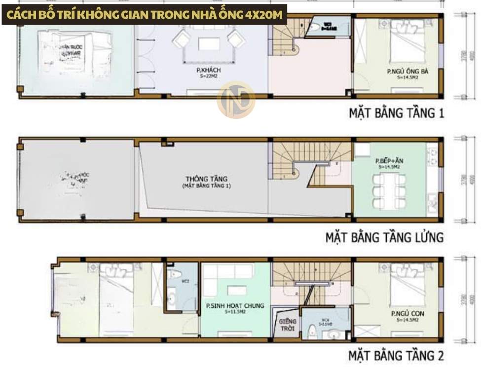 Cách bố trí không gian trong nhà ống 4x20m